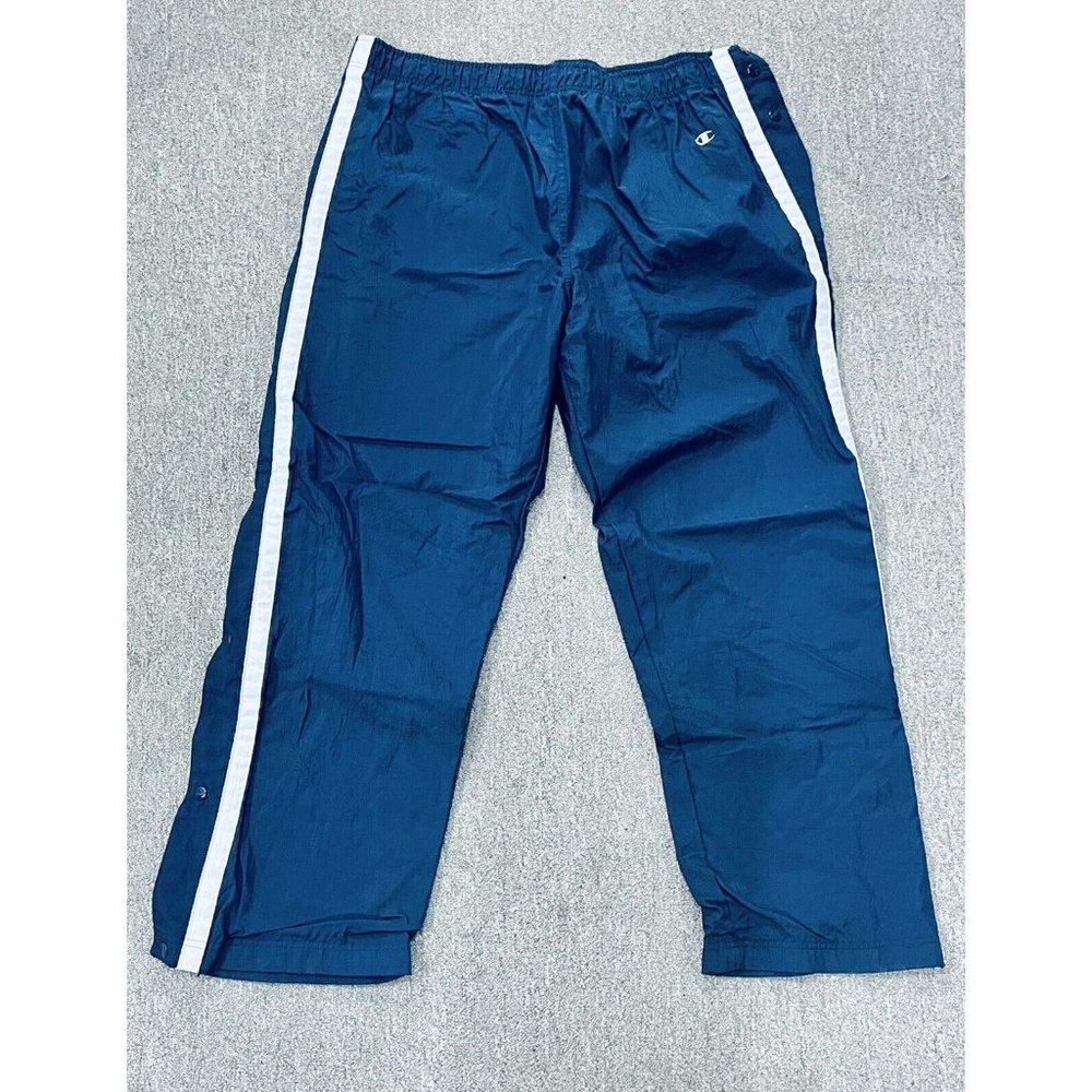 Vintage Champion Tear Away Pants Warm Up Thermal Lined Size XL Blue White